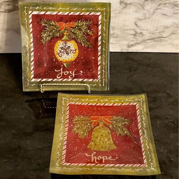 Bundle Janie LaPoint 6" Square Glass Candy Dish Trinket Plate Christmas Decor - Picture 1 of 6